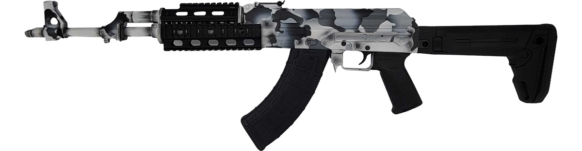 Zastava ZPAPM70 AK-47 Rifle - White Camouflage Cerakote | 7.62x39 | 16.3" Chrome Lined Barrel | Quad Rail | Zhukov-S Folding Stock